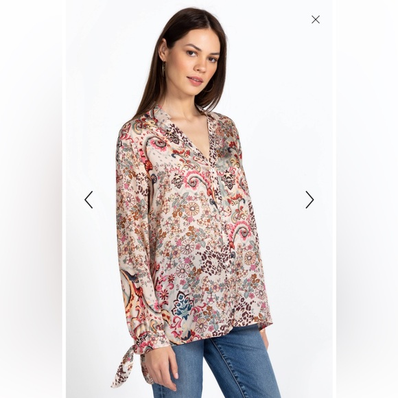 Johnny Was Silk Paisley Button Down Blouse XXS NWOT - Picture 4 of 7